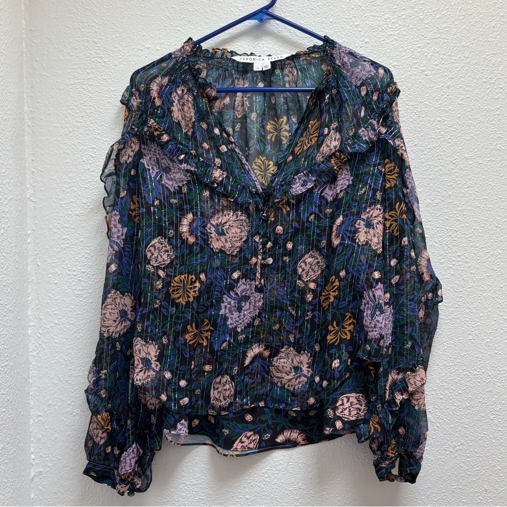 VERONICA BEARD Abra Floral Print Silk Blouse Size 14